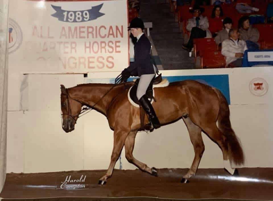 Carmen Hurley showing hunt seat at the 1989 All American Quarter Horse Congress