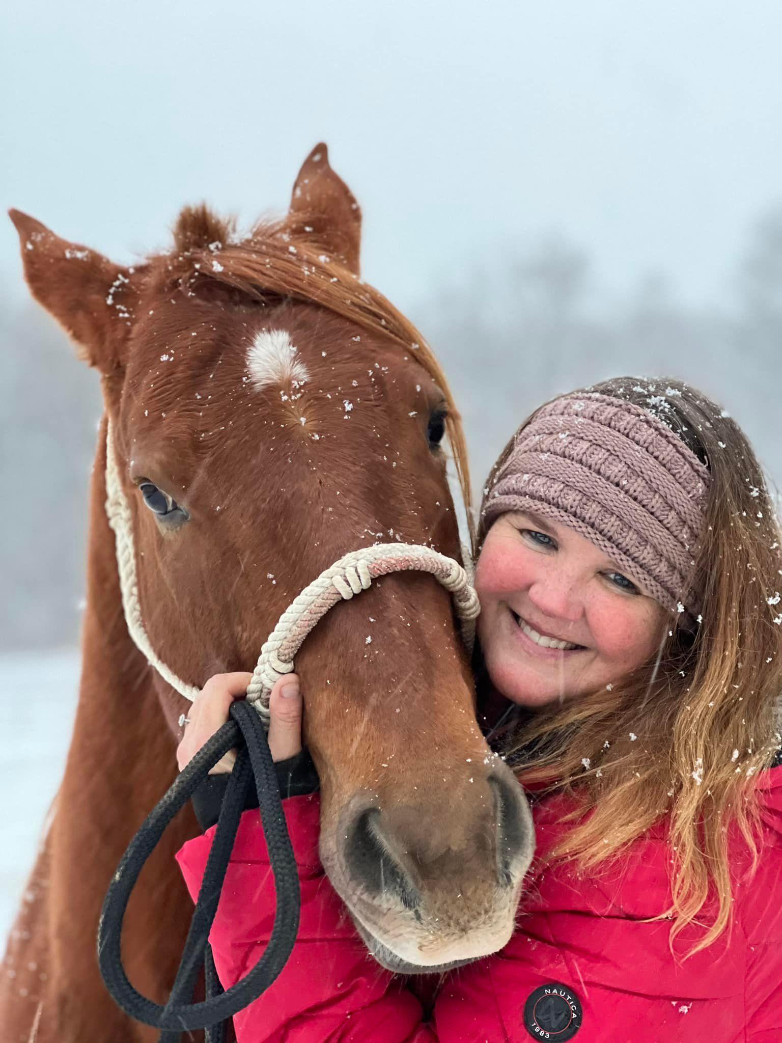 Horse in the snow at Night Sun Stables in January 2026